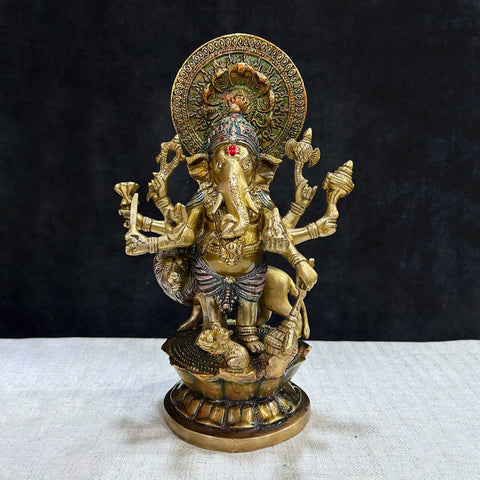 11.6 Inch brass Ganesh idol with intricate detailing, symbolizing prosperity, wisdom, and auspicious beginnings; perfect for home temple, pooja decor, or gifting. India’s Largest Pooja Accessories Brand – www.satvikworld.com