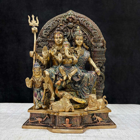 11.8 Inch Handcrafted Brass Shiv Parivaar Statue – Exquisite handcrafted brass statue of Lord Shiva, Goddess Parvati, Lord Ganesha, and Lord Kartikeya, perfect for worship and home décor. Ideal for bringing divine energy and blessings. India’s Largest Pooja Accessories Brand – www.satvikworld.com