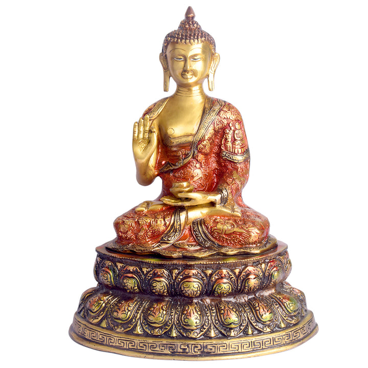 15.4 inch brass Buddha idol radiating peace, serenity, and spiritual calmness. India’s Largest Brass Idols Brand - www.satvikworld.com