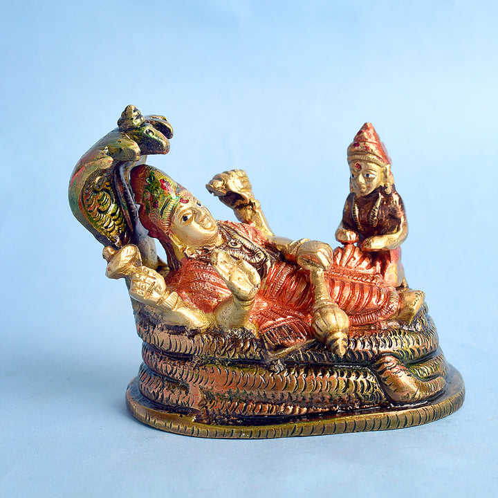 3.1 inch small brass Vishnu and Laxmi idol symbolizing divine prosperity, protection, and blessings. India’s Largest Brass Idols Brand - www.satvikworld.com