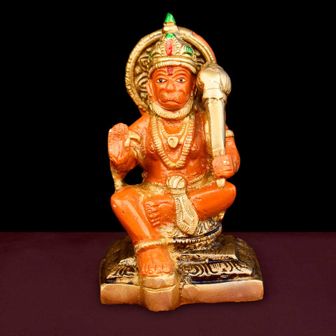 4.3 Inch Brass Kesari Nandan Hanuman Idol with fine detailing, symbolizing strength, devotion, and protection – perfect for pooja room, home temple, or as a spiritual gift. No.1 Brass Idol Store www.satvikworld.com