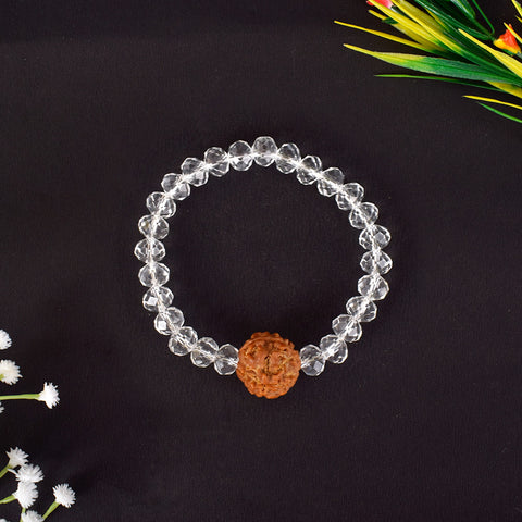 4 Mukhi Rudraksha Bracelet with Sphatik Crystal Beads for Knowledge and Clarity. India’s Largest Pooja Accessories Brand - www.satvikworld.com