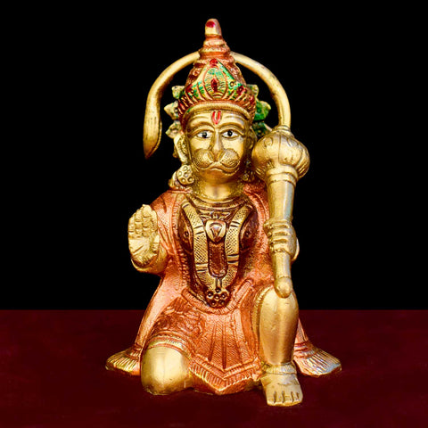 8.7 Inch Brass Colored Hanuman Idol with fine detailing, symbolizing strength, devotion, and protection – perfect for pooja room, home temple, or as a spiritual gift. No.1 Brass Idol Store www.satvikworld.com