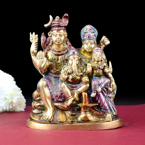 8 Inch Shiv Parivaar Statue for Sacred Decor, A Beautiful Brass Sculpture Depicting Lord Shiva, Goddess Parvati, Lord Ganesha, and Lord Kartikeya in a Harmonious Family Representation. Crafted with Intricate Detailing, This Idol Brings Blessings, Peace, and Spiritual Energy to Your Home or Temple. Ideal for Pooja, It Adds a Divine Touch to Any Sacred Space. India’s Largest Pooja Accessories Brand – www.satvikworld.com