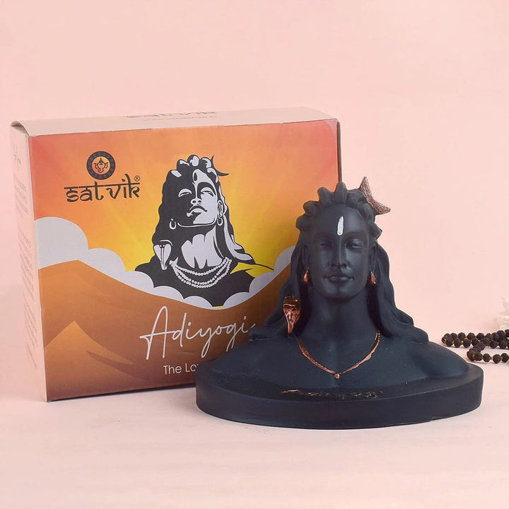 Big Adiyogi Shiva dashboard idol in black finish, ideal for car décor and spiritual ambiance on the go. India’s Largest Pooja Accessories Brand – www.satvikworld.com