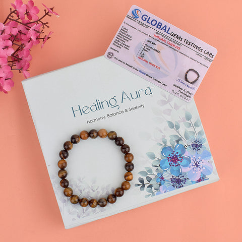 Authentic Tiger Eye Crystal Bracelet for Reiki Healing – 8 MM Beads for Courage, Protection, and Confidence. India’s Largest Pooja Accessories Brand – www.satvikworld.com