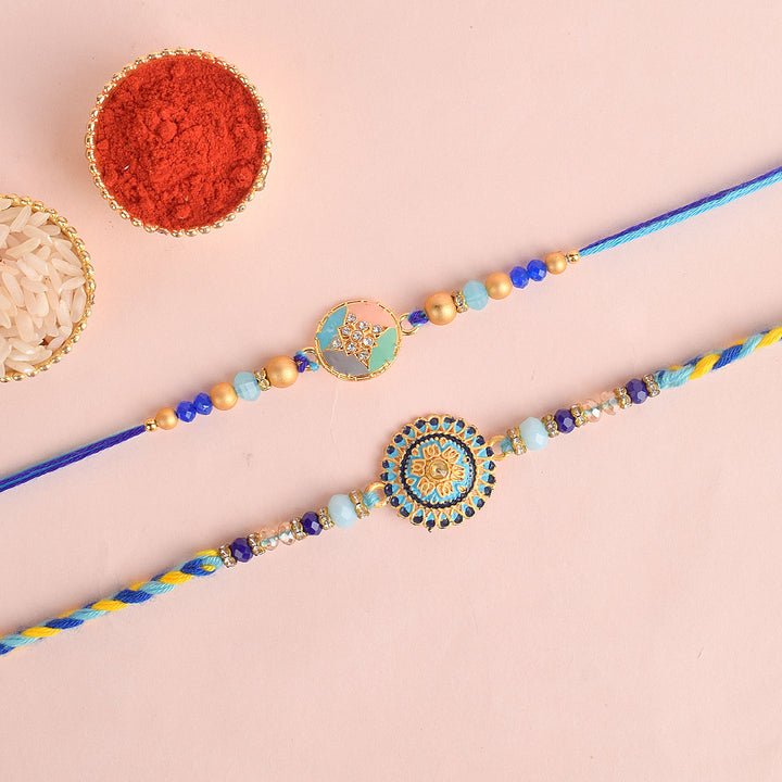 Set of 2 Traditional Rakhis for Brothers with Roli Chawal and Ram Sita Stickers – Raksha Bandhan Gift Pack. India’s Largest Pooja Accessories Brand - www.satvikworld.com