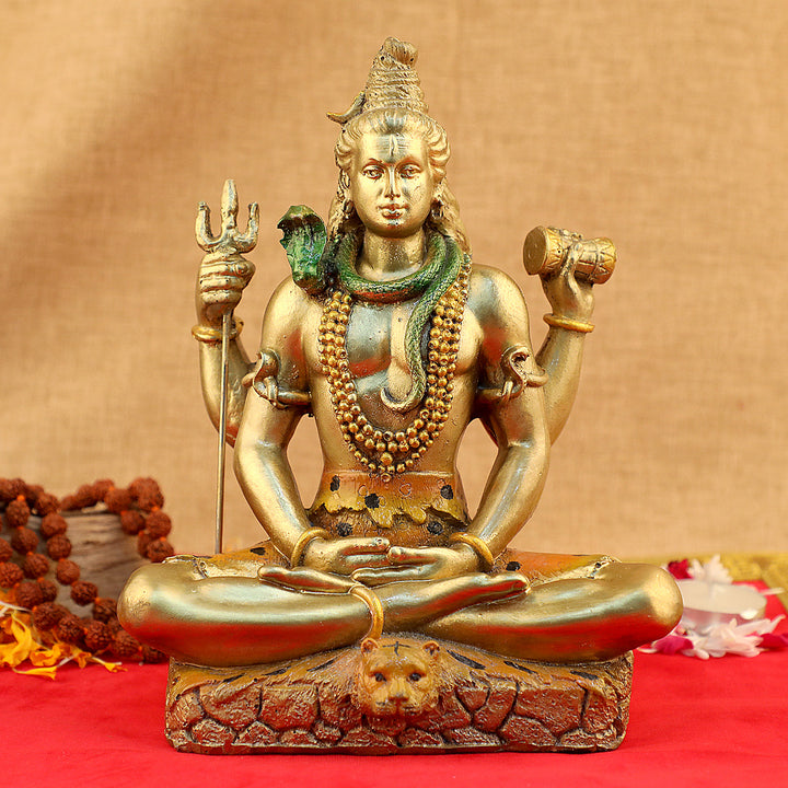 Divine Yogi Lord Shiva statue in a serene mudra pose, intricately crafted to capture the deity’s peaceful and meditative essence. Symbolizing spiritual enlightenment and divine energy, perfect for worship or spiritual décor. India’s Largest Pooja Accessories Brand – www.satvikworld.com