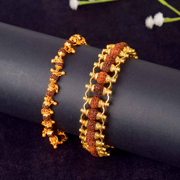 Gold Plated Rudraksha Bracelet for Women with Premium PVD Coating – Elegant Spiritual Combo. India’s Largest Pooja Accessories Brand - www.satvikworld.com