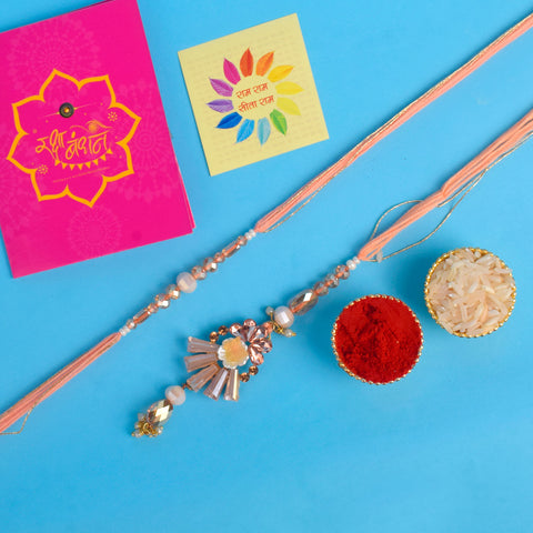 Designer Couple Rakhi Set for Bhaiya and Bhabhi with Roli Chawal and Ram Sita Stickers – Raksha Bandhan Gift Combo. India’s Largest Brass Idols Brand - www.satvikworld.com