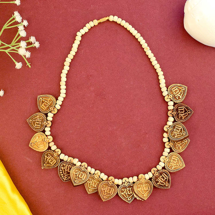 Wooden Mala with Radha Locket – natural wooden beads for chanting, meditation, and spiritual devotion with a beautifully designed Radha pendant for divine love and peace. India’s Largest Brass Idols Brand - www.satvikworld.com