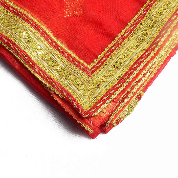 Traditional Pink Pooja Chunri with Golden Embroidered Motifs – 110x214 cm (43.3x84.2 inches), perfect for Hindu rituals, temple decor, and festive celebrations like Diwali and Navratri in the USA.