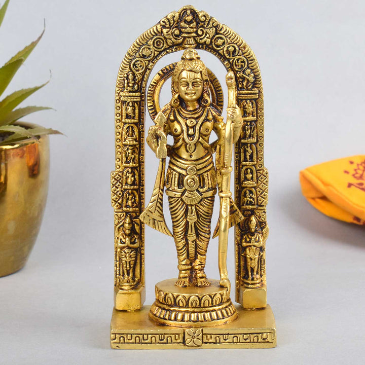 5.9-inch superfine pure brass Ayodhya Ram Lalla idol, intricately crafted to depict Lord Ram in divine serenity, symbolizing faith, devotion, and blessings. Perfect for worship, spiritual spaces, or as a gift. India’s Largest Pooja Accessories Brand – www.satvikworld.com