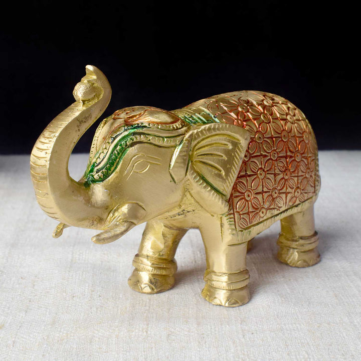 3.1-inch brass elephant figurine, finely crafted to symbolize strength, wisdom, and prosperity. Perfect for home decor, offices, or as a thoughtful gift to bring good fortune. India’s Largest Pooja Accessories Brand – www.satvikworld.com