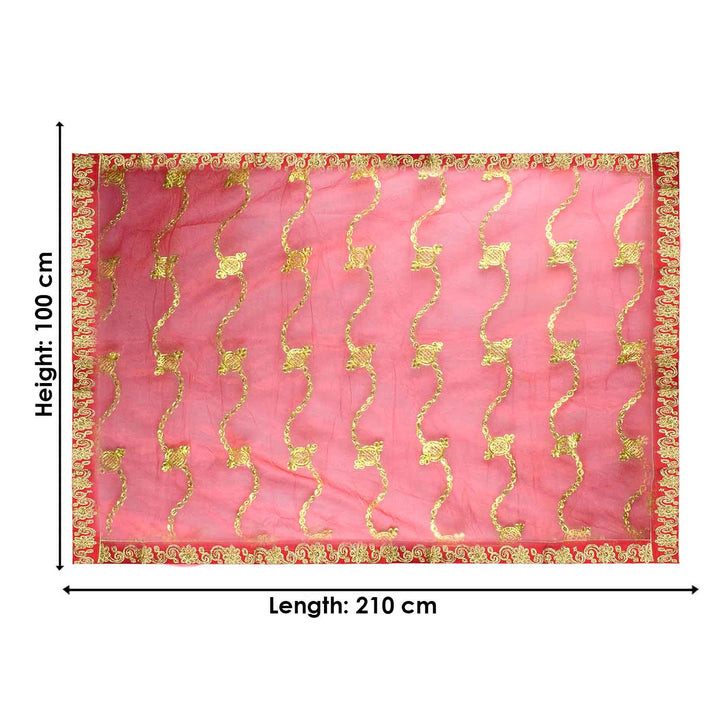 "Red and Gold Mata Chunri – 210 cm x 100 cm"
Enhance your pooja ceremonies with this Pink and Gold Mata Chunri, measuring 210 cm x 100 cm. Featuring gold paisley motifs and a detailed red border, it is perfect for Devi pooja, mandir decoration, and festive rituals like Navratri and Diwali.
Shop now at satvikworld.com for authentic Indian pooja essentials across the USA.