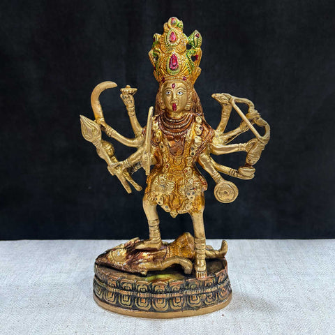 9 Inch Elegant Brass Kali Mata Statue – Fierce and Graceful Brass Idol of Goddess Kali, Representing Power, Protection, and Spiritual Transformation, Perfect for Temple, Home Decor, and Devotional Worship, Expertly Handcrafted with Intricate Detailing for a Divine Presence, Ideal for Puja and Mandir Decoration, Buy Kali Mata Statue Online, Affordable God Statue Prices | India’s Largest Pooja Accessories Brand – www.satvikworld.com