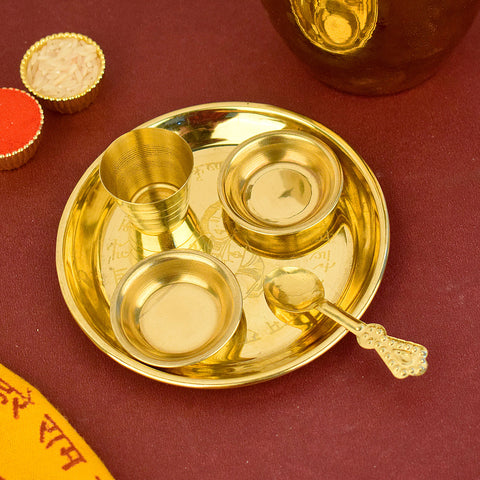 Large Ladoo Gopal Bhog Thali Set (4.5 to 5 Inch) featuring beautifully embossed Kanha design, ideal for spiritual offerings and festive puja ceremonies. India’s Largest Pooja Accessories Brand – www.satvikworld.com