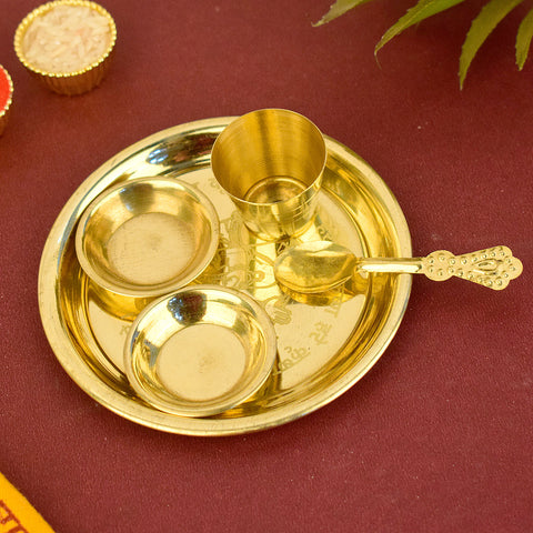 Medium Size Ladoo Gopal Bhog Thali Set (4 - 5 Inch) with intricately embossed Kanha design, perfect for daily puja rituals and divine offerings. India’s Largest Pooja Accessories Brand – www.satvikworld.com