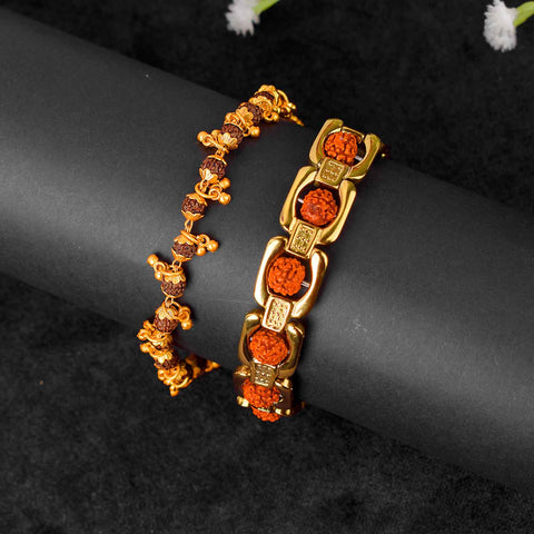 Combo of Premium PVD Coated Gold Plated Rudraksha Bracelets for Women – Stylish Spiritual Jewelry Set from Satvikstore.in India’s Largest Pooja Accessories Brand - www.satvikworld.com