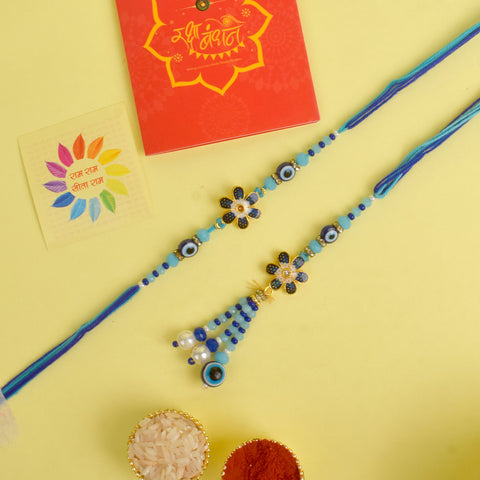 Designer Couple Rakhi Set for Bhaiya and Bhabhi with Roli Chawal and Ram Sita Stickers – Raksha Bandhan Gift Combo. India’s Largest Brass Idols Brand - www.satvikworld.com