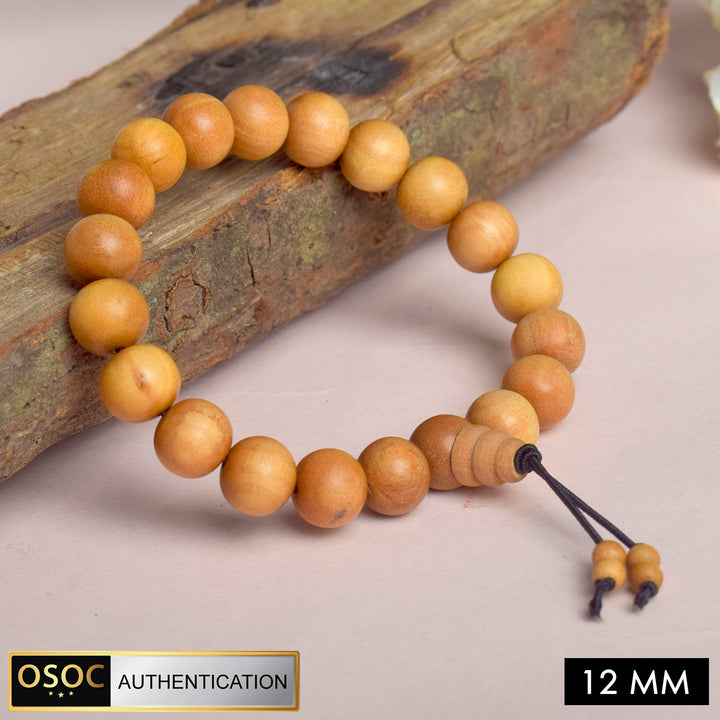 Scented 12mm White Chandan Bracelet made from pure sandalwood beads for natural fragrance, peace, and meditation. India’s Largest Pooja Accessories Brand – www.satvikworld.com