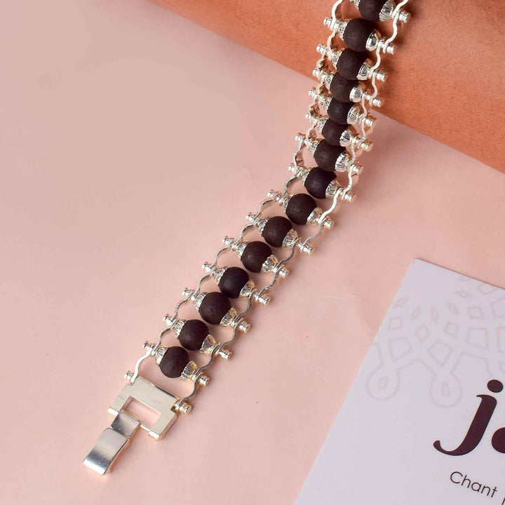 Silver Plated Karungali Bracelet with Premium PVD Coating – Spiritual Ebony Wood Wristwear for Protection and Style from Satvikstore.in India’s Largest Pooja Accessories Brand - www.satvikworld.com