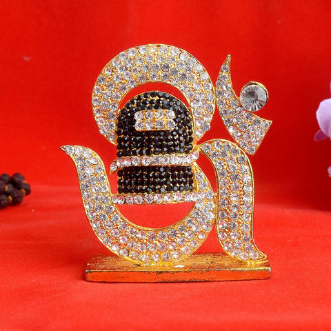 Stone Om with Shivling Statue featuring sacred Om symbol and Shivling, ideal for home temple, meditation space, and spiritual décor. India’s Largest Pooja Accessories Brand – www.satvikworld.com