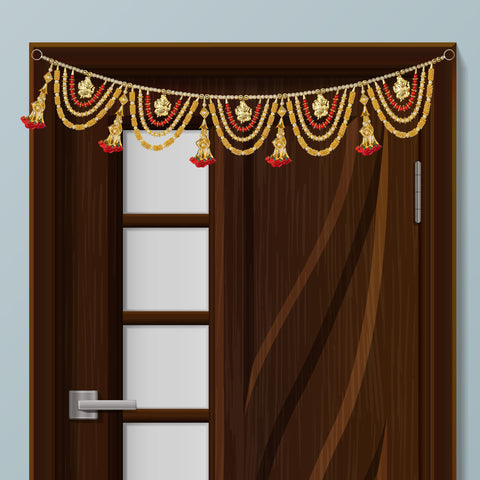 Stunning 3 Layer Toran with Ganesha Idol and Floral Latkans for Traditional Festive Entrance Decor. India’s Largest Pooja Accessories Brand – www.satvikworld.com