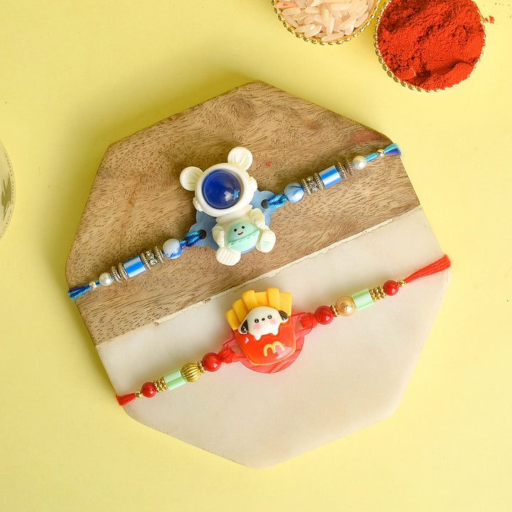 Set of 2 Cartoon-Themed Kids Rakhi with Roli Chawal and Ram Sita Stickers – Raksha Bandhan Gift Combo for Children. India’s Largest Pooja Accessories Brand - www.satvikworld.com