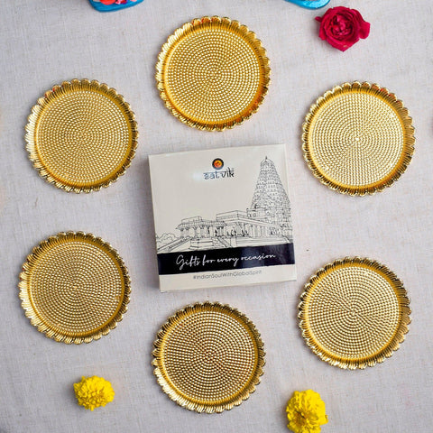 Offer divine love to your beloved Laddu Gopal with this beautifully designed Bhog Thali Set (Pack of 6). Perfectly crafted for daily bhog offerings, this set is ideal for Kanha Ji rituals, festivals, and spiritual gifting. Enhance your temple setup with this traditional and devotional thali set. India’s Largest Pooja Accessories Brand – www.satvikworld.com