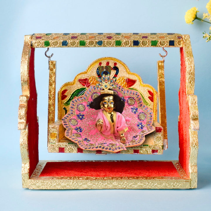 Golden Meenakari Peacock Singhasan Jhula for Laddu Gopal – India’s Largest Pooja Accessories Brand – www.satvikworld.com