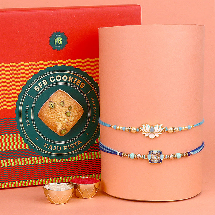 Image of a beautifully designed Rakhi with sweets, the perfect combination of tradition and sweetness for Raksha Bandhan celebration. Shop now at SatvikStore.in. #Rakhi #RakhiOnline #SendRakhi #DesignerRakhi #BeautifulRakhi #LatestRakhi #NewRakhi #ModernRakhi"