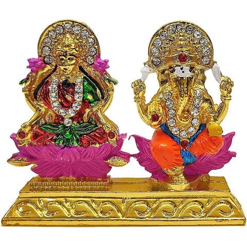 Metal Laxmi Ganesh Idol showcasing intricate detailing of Lord Ganesh and Goddess Laxmi, symbolizing prosperity, success, and divine blessings. India’s Largest Pooja Accessories Brand – www.satvikworld.com
