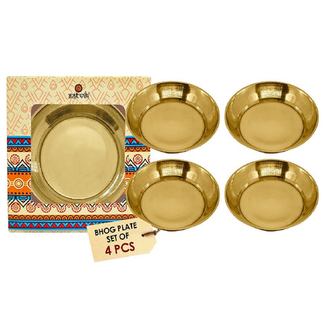 Pure Brass Laddu Gopal Bhog Thali Set including miniature utensils arranged for divine offering rituals. India’s Largest Pooja Accessories Brand – www.satvikworld.com