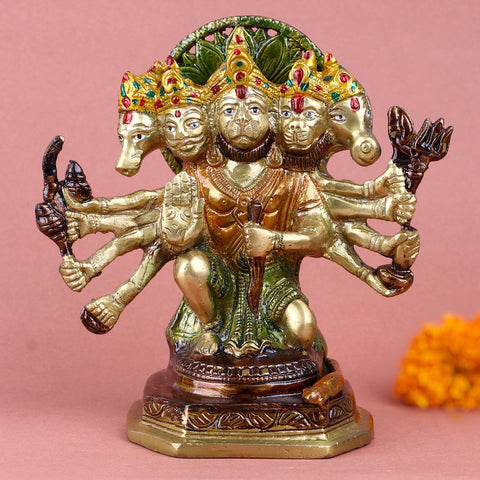 Handmade Brass Panchmukhi Hanuman Sitting Statue – Divine Brass Idol of Lord Hanuman with Five Faces, Symbolizing Strength, Courage, and Divine Protection. Handcrafted with Intricate Detailing, Perfect for Temple, Home Decor, and Spiritual Worship. Ideal for Puja, Mandir Decoration, and Bringing Blessings of Power and Devotion to Your Space | India’s Largest Pooja Accessories Brand – www.satvikworld.com