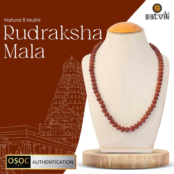 Original 8 Mukhi Rudraksha Mala – 108 Beads for Obstacle Removal, Success & Protection. India’s Largest Pooja Accessories Brand - www.satvikworld.com