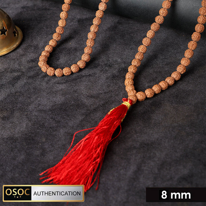 108 beads 8mm 5 Mukhi Pathariya Rudraksha mala for meditation, japa, and spiritual protection. India’s Largest Pooja Accessories Brand – www.satvikworld.com
