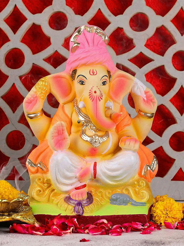 10 Inch Eco-Friendly Ganesha Idol with Pink Pagdi | India’s Largest Pooja Accessories Brand – www.satvikworld.com