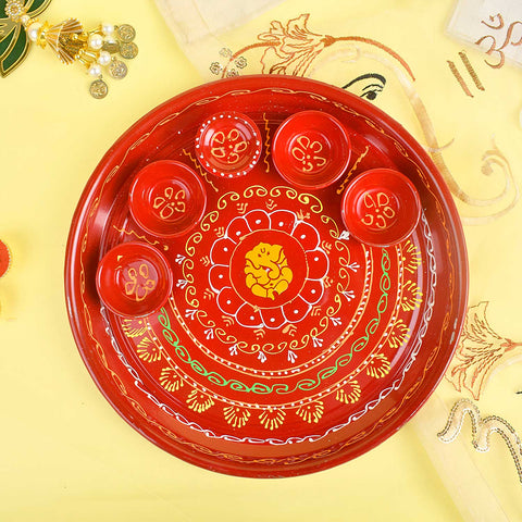 "10 Inch Stainless Steel Aarti Thali Set with Ganpati Design and complete pooja accessories" India’s Largest Pooja Accessories Brand - www.satvikworld.com