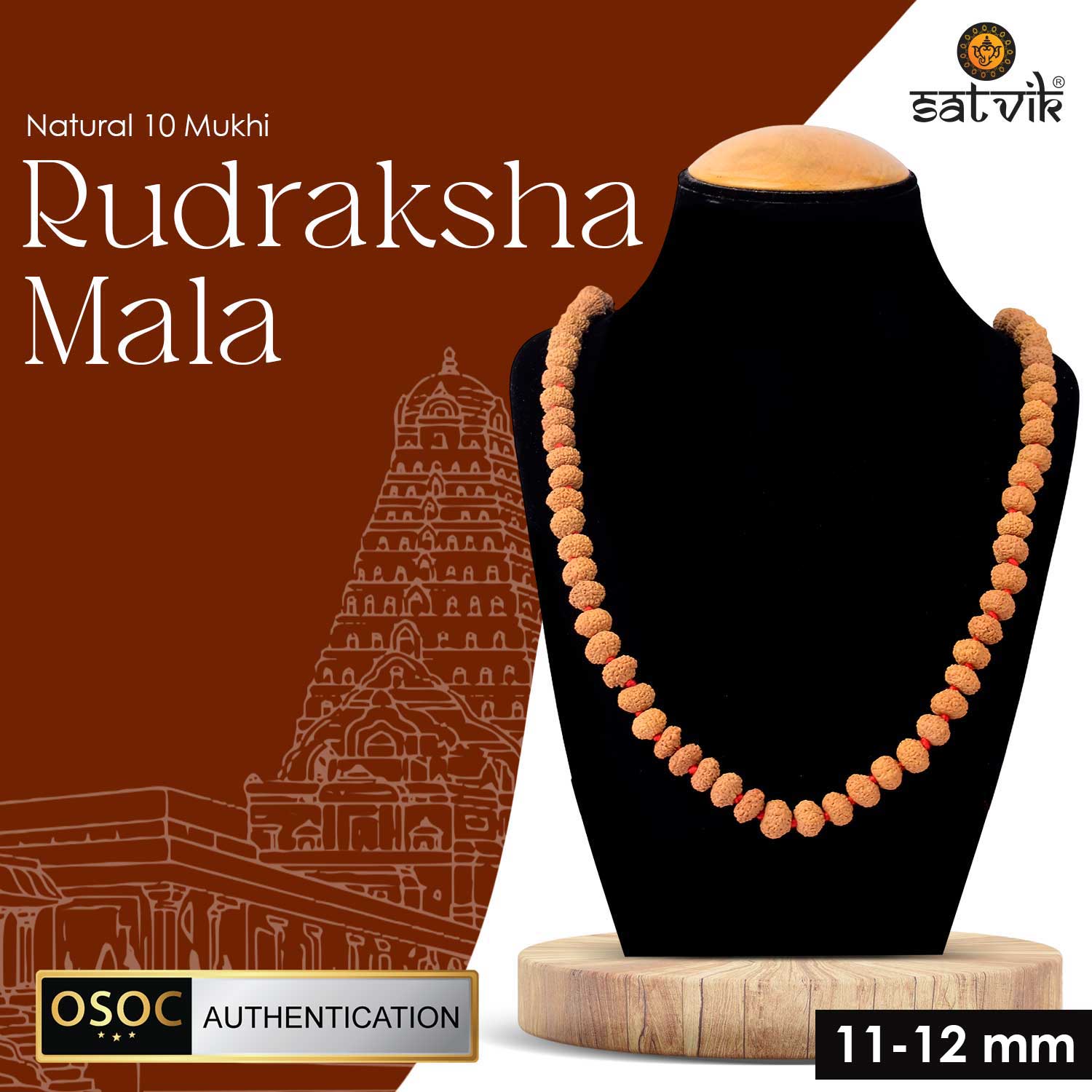 Original 10 Mukhi Rudraksha Mala with 108 Beads for Meditation and Divine Protection. India’s Premium Jap Mala Store - www.satvikworld.com