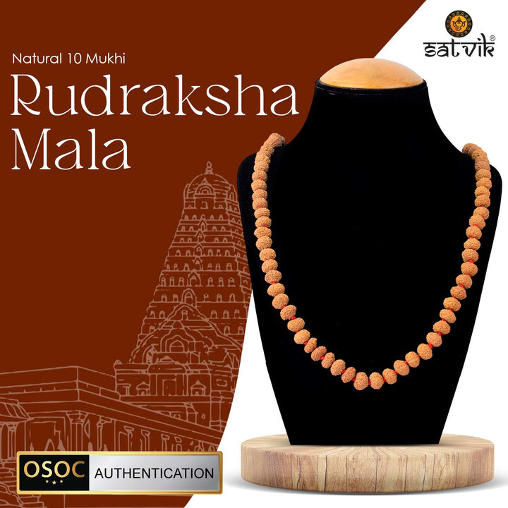 Original 10 Mukhi Rudraksha Mala with 108 Beads for Meditation and Divine Protection. India’s Largest Pooja Accessories Brand - www.satvikworld.com