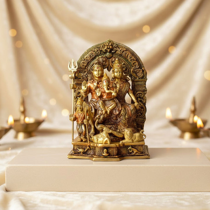 11.6 Inch Brass Sampurna Shiv Parivaar Idol: Complete Lord Shiva Family Statue – A detailed and elegant statue depicting Lord Shiva with Goddess Parvati, Lord Ganesha, and Lord Kartikeya, perfect for spiritual home décor and worship rituals. India’s Largest Pooja Accessories Brand – www.satvikworld.com