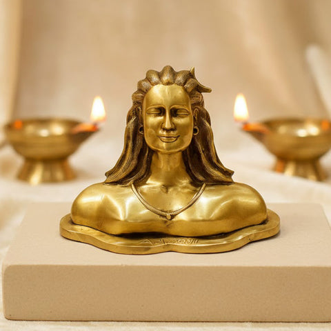11 Inch Brass Adiyogi Statue for Home Temple Decor and Meditation Space