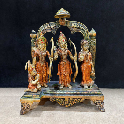 12.5 Inches Majestic Brass Ram Darbar Idol with Royal Touch of Divine Elegance – Featuring Lord Ram, Goddess Sita, Lakshman, and Hanuman, this intricately crafted statue symbolizes strength, protection, and divine unity. A perfect addition to your home temple or spiritual space. India’s Largest Pooja Accessories Brand – www.satvikworld.com