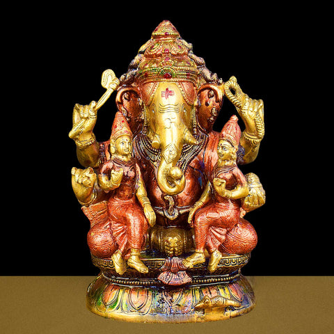 12.8-inch Lord Ganesha brass statue with Riddhi Siddhi, symbolizing prosperity, wisdom, and success, ideal for home temples and gifting. India’s Largest Brass Idols Brand - www.satvikworld.com