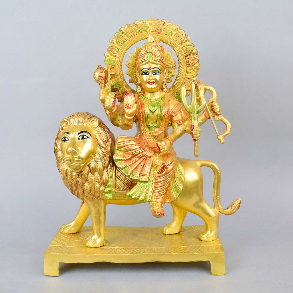 14.2 Inch Large Superfine Brass Durga Mata Statue – A majestic statue of Goddess Durga, intricately crafted in high-quality brass. Perfect for enhancing the spiritual ambiance of your home temple or worship space. India’s Largest Pooja Accessories Brand – www.satvikworld.com