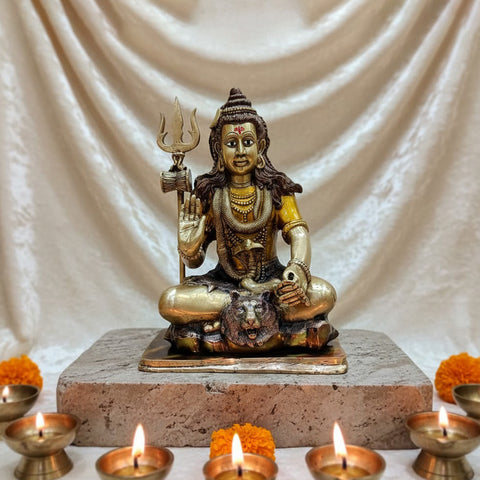 17.5 Inch Brass Lord Shiva Statue in Meditation Pose