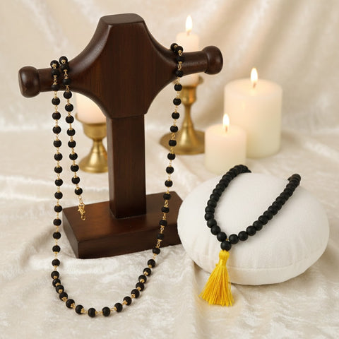 Govt. Certified Karungali Ebony Mala with Golden Brass Cap for Spiritual and Meditation Use. India’s Premium Jap Mala Store - www.satvikworld.com