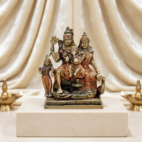 5.5 Inch Shiv Family Statue – Divine Brass Sculpture Depicting Lord Shiva, Goddess Parvati, Lord Ganesha, and Lord Kartikeya, Symbolizing Family Unity, Love, and Blessings, Perfect for Temple, Home, Office Decor, and Spiritual Worship, Handcrafted with Intricate Detailing for a Sacred Touch, Ideal for Puja and Mandir Decoration, Buy Shiv Family Statue Online, Affordable God Statue Prices | India’s Largest Pooja Accessories Brand – www.satvikworld.com