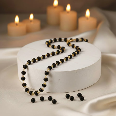 Govt. Certified Karungali Ebony Mala with Golden Brass Cap for Spiritual and Meditation Use. India’s Premium Jap Mala Store - www.satvikworld.com
